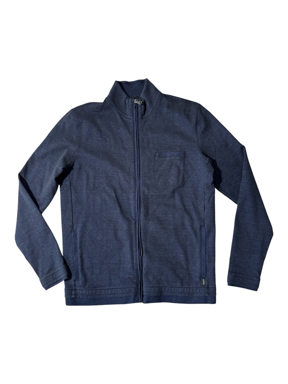 Hugo Boss mens M Medium dark blue regular fit full zip cotton sweatshirt EUC